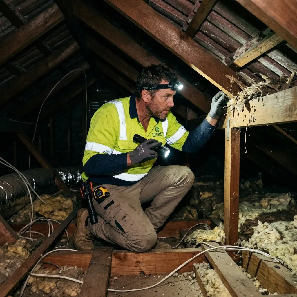 Technician inspecting a Mount Dandenong subfloor void for a deceased cat