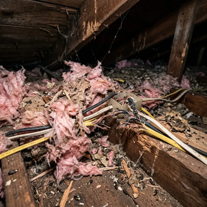 Contaminated ceiling insulation being assessed in a Mount Dandenong roof space