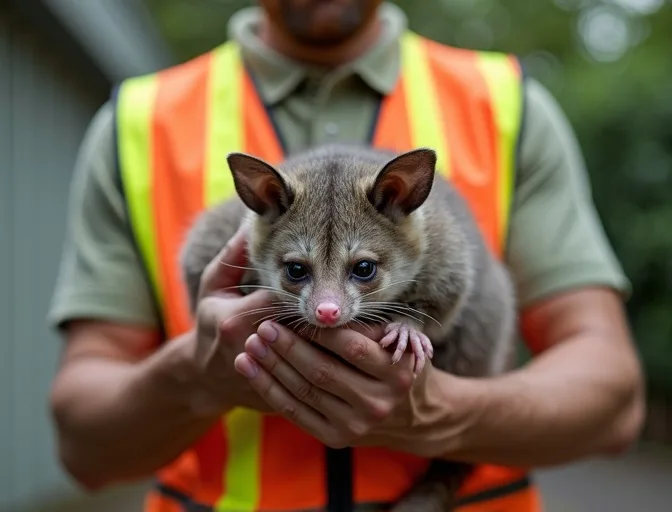 Animal handler safely recovering a deceased possum in Mount Dandenong