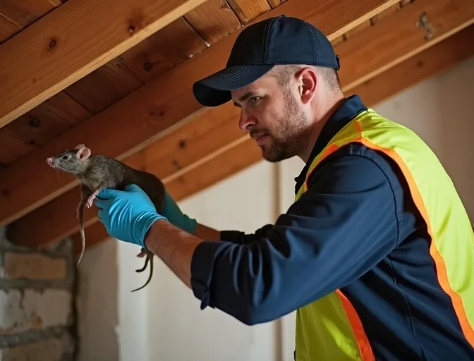 Technician inspecting a roof cavity for a dead rat in Mount Dandenong